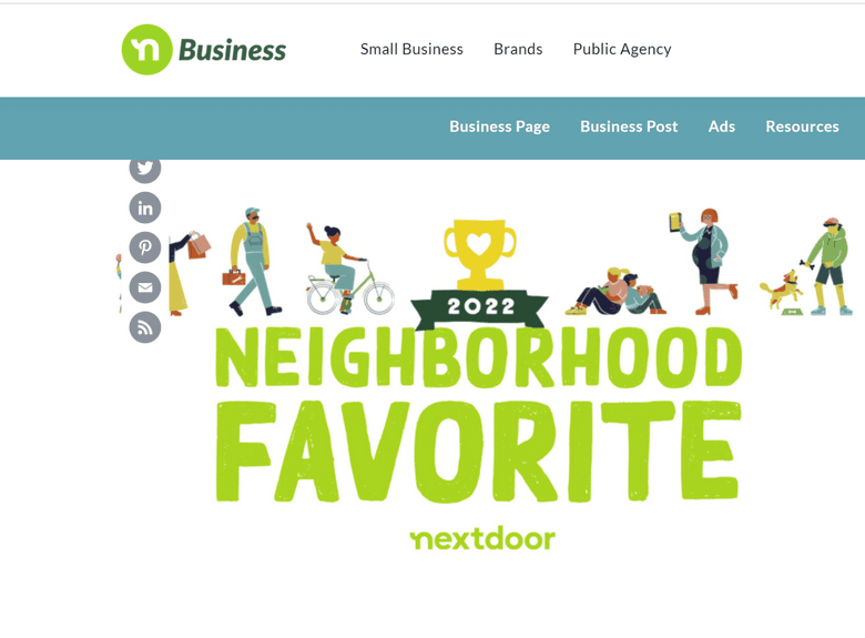 Screenshot of landing page at Nextdoor.com highlighting their 2022 Neighborhood Favorites Awards.