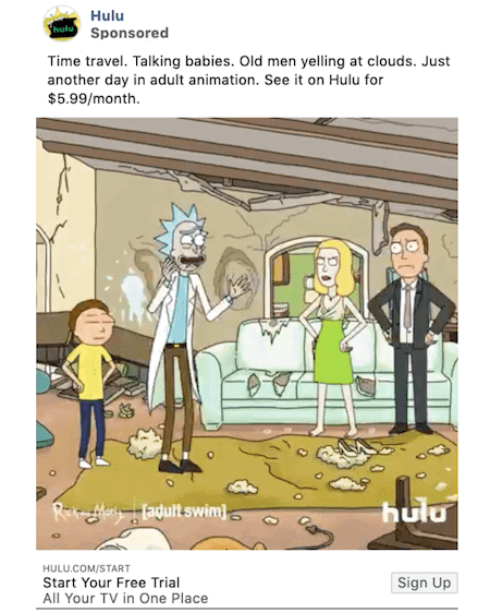 guide to cliche free holiday copywriting: hulu facebook ad example