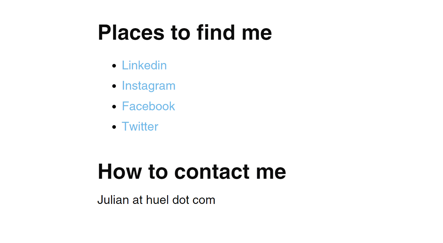 Screenshot of "places to find me"