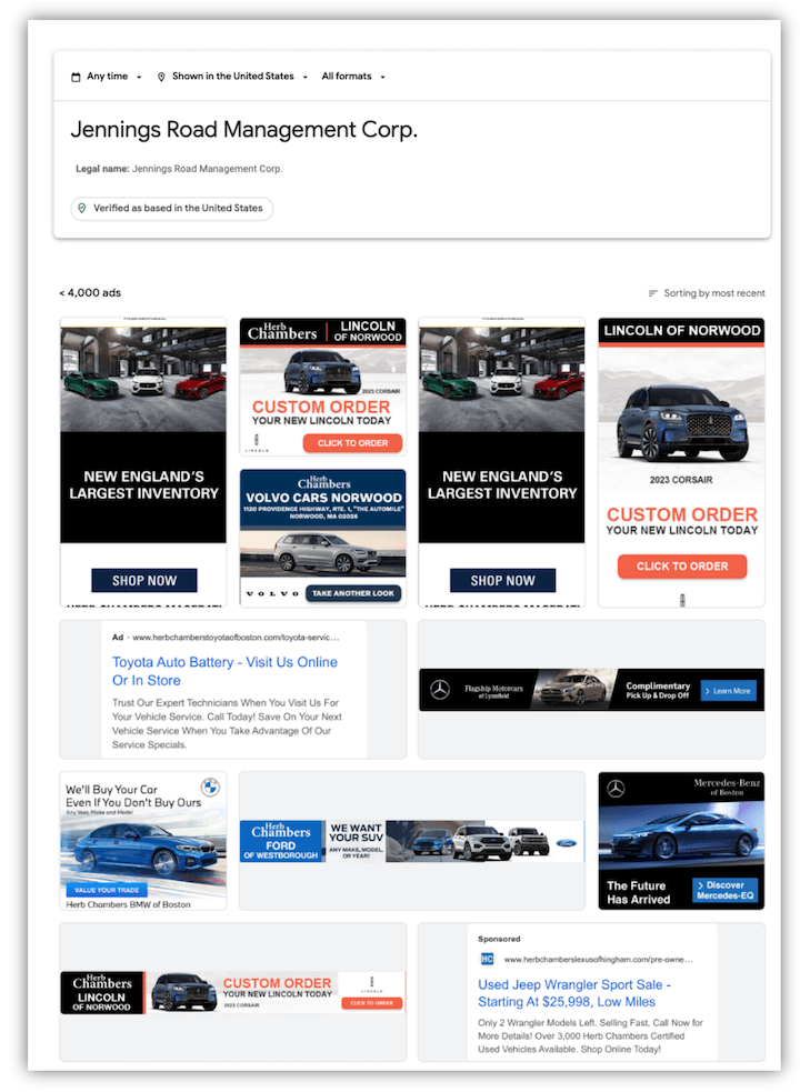 google advertiser transparency pages