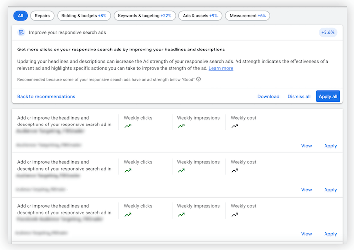 google ads recommendations - manual review window