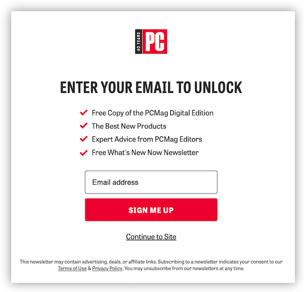 popup call to action example - enter your email to unlock