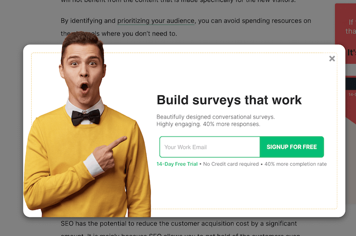 pop-up example by survey sparrow